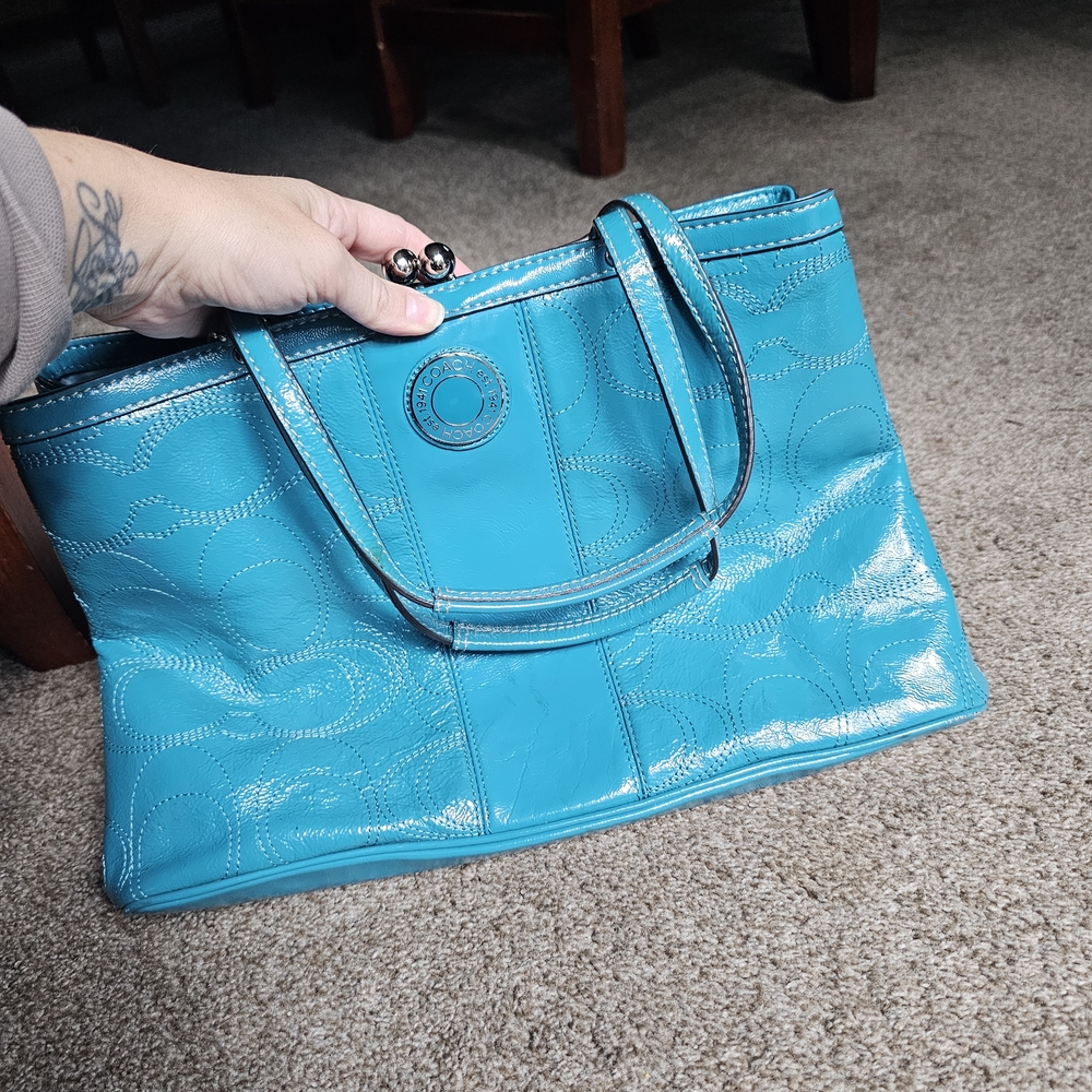 Turquoise Coach Tote